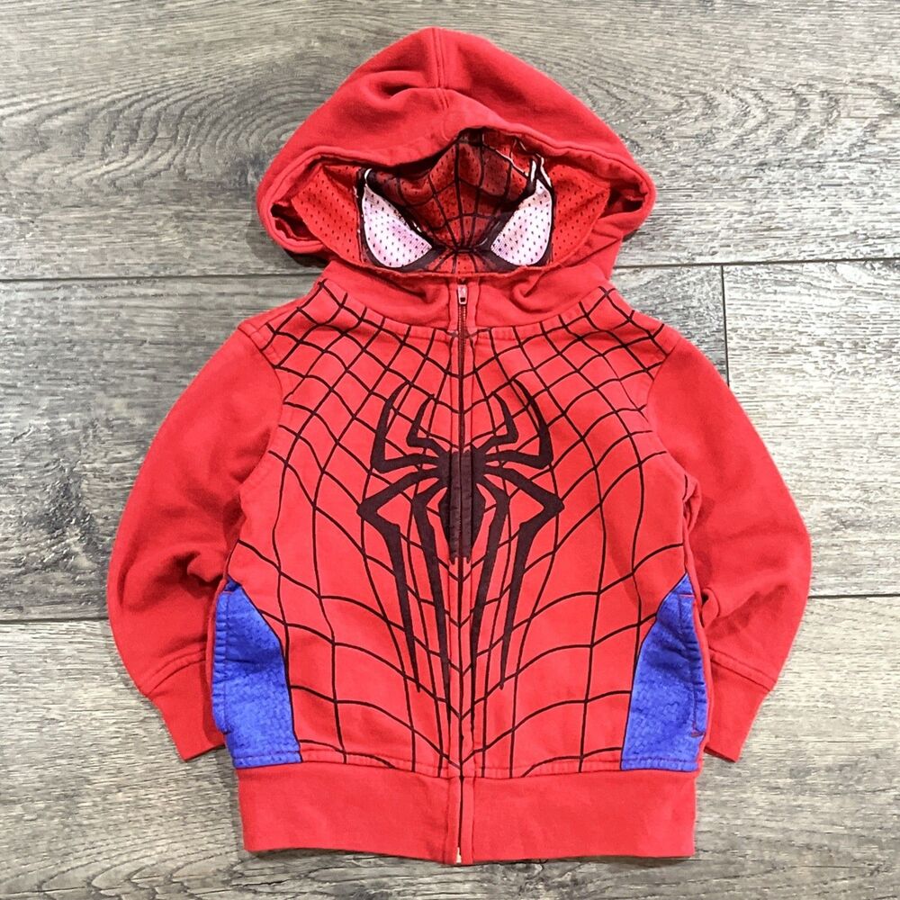 Vintage 2014 Spider-Man 2 Red Hoodie With Hidden Costume - Baby Size 3T